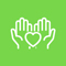 two hands forming a heart on a green background symbolizing care and love for seven principles of kindness